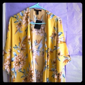 Forever 21 Yellow Floral Kimono
